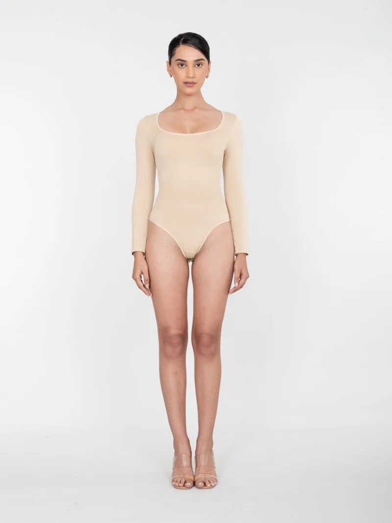 Shapercult Store Beige Full Sleeves Bodysuit for Women